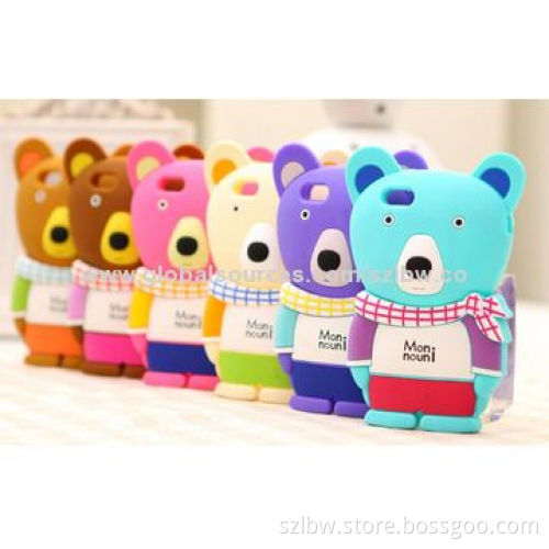 3D Cute Little Bear-shaped Soft Silicone Cover/Case for iPhone 6, 4.7-inch/Soft, Flexible, Durable